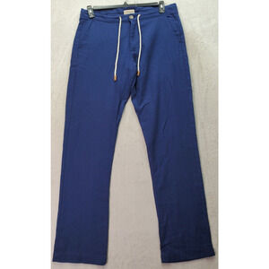 RFT Rainforest Pants Womens Size 34 Blue Linen Flat Front Regular Fit Drawstring